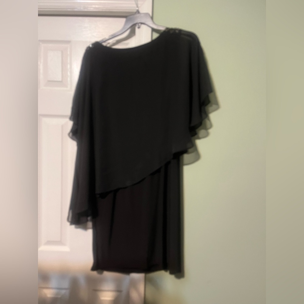 karin stevens Black Asymmetric Midi Dress with Draped Overlay - Picture 2 of 5